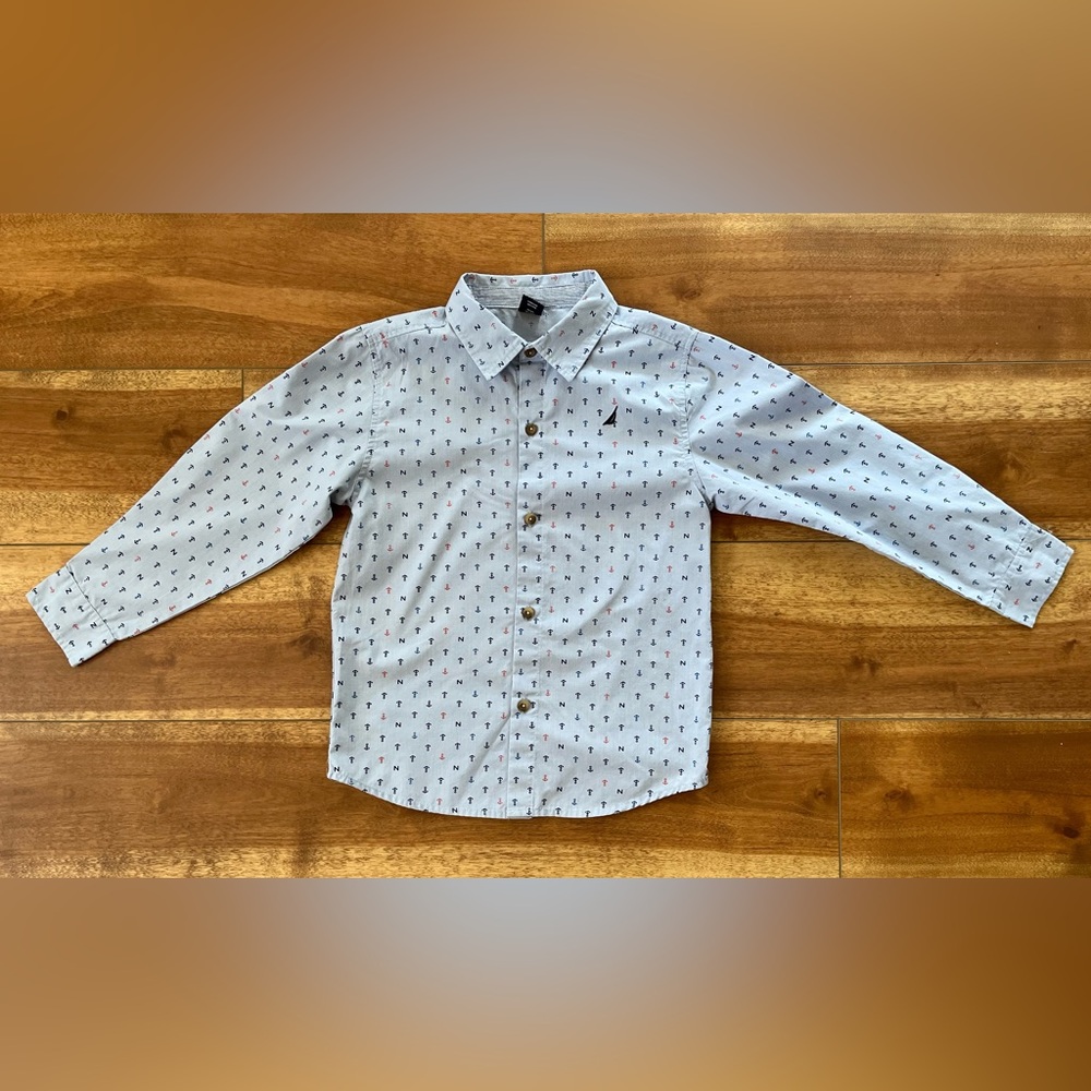 Nautica Light Blue Button-Down Shirt with Navy & Red Anchors
